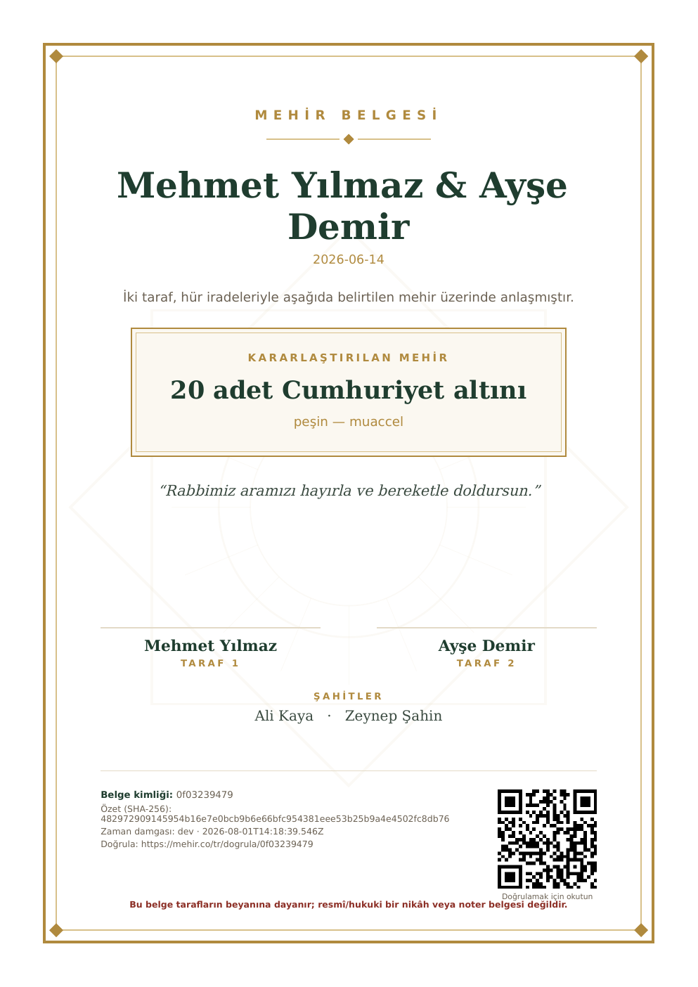 Image of the produced sample mahr deed